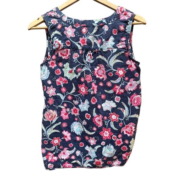 Talbots Summer Top Split Neck 100% Linen Floral Print Sleeveless Womens Size SP - Picture 4 of 7
